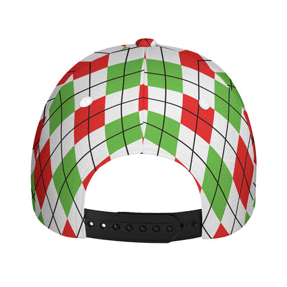 Green Red And White Argyle Pattern Print Baseball Cap