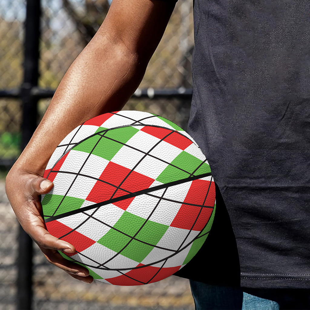 Green Red And White Argyle Pattern Print Basketball