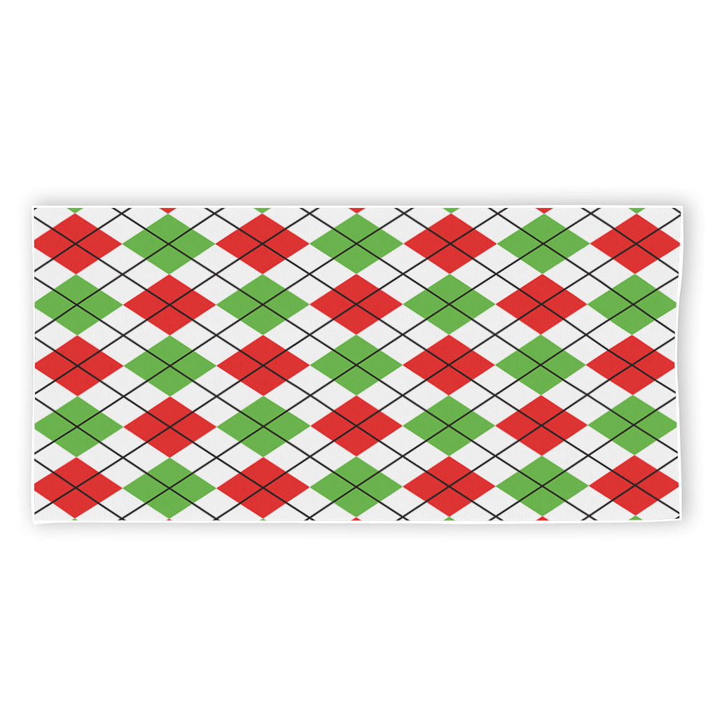 Green Red And White Argyle Pattern Print Beach Towel