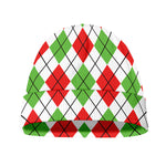 Green Red And White Argyle Pattern Print Beanie