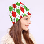Green Red And White Argyle Pattern Print Beanie