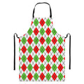 Green Red And White Argyle Pattern Print Bib Apron With Pocket