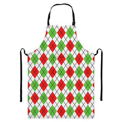 Green Red And White Argyle Pattern Print Bib Apron With Pocket
