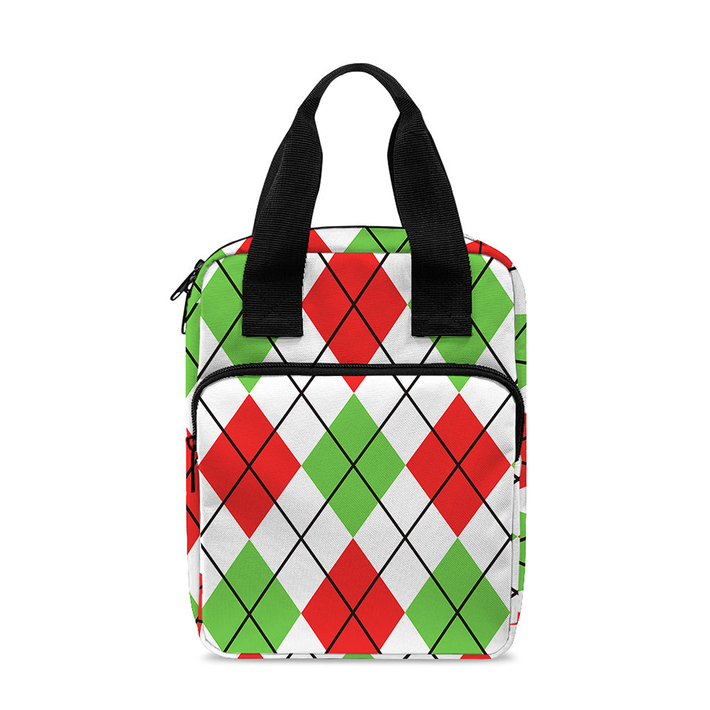 Green Red And White Argyle Pattern Print Bible Tote Bag
