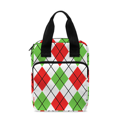 Green Red And White Argyle Pattern Print Bible Tote Bag