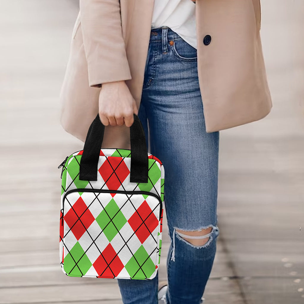 Green Red And White Argyle Pattern Print Bible Tote Bag