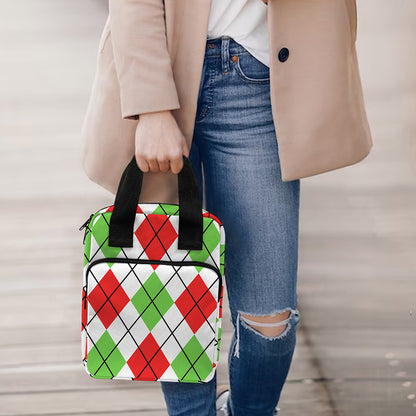 Green Red And White Argyle Pattern Print Bible Tote Bag