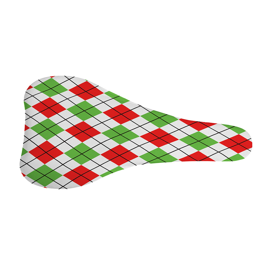 Green Red And White Argyle Pattern Print Bicycle Seat Cover