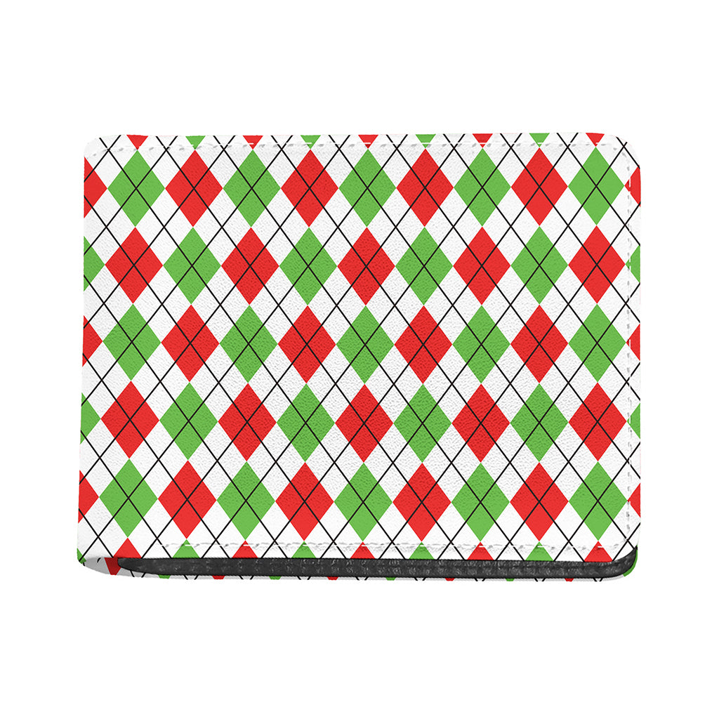 Green Red And White Argyle Pattern Print Bifold Wallet