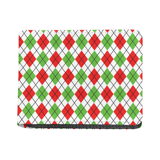 Green Red And White Argyle Pattern Print Bifold Wallet