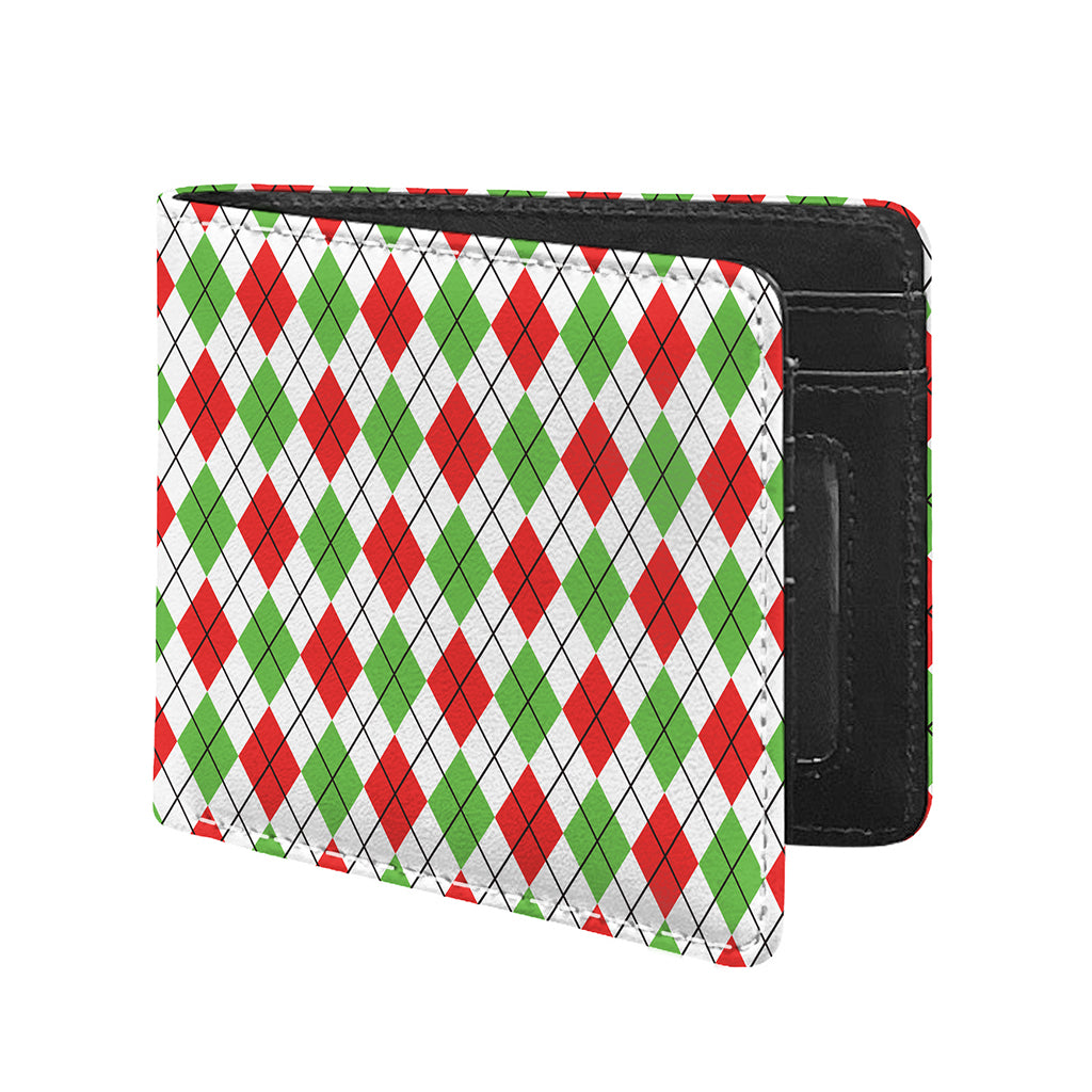 Green Red And White Argyle Pattern Print Bifold Wallet