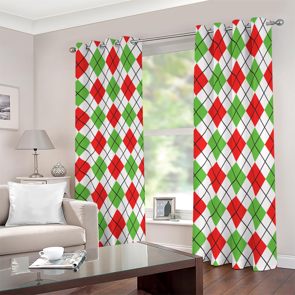 Green Red And White Argyle Pattern Print Blackout Grommet Curtains