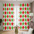 Green Red And White Argyle Pattern Print Dimout Pencil Pleat Curtains
