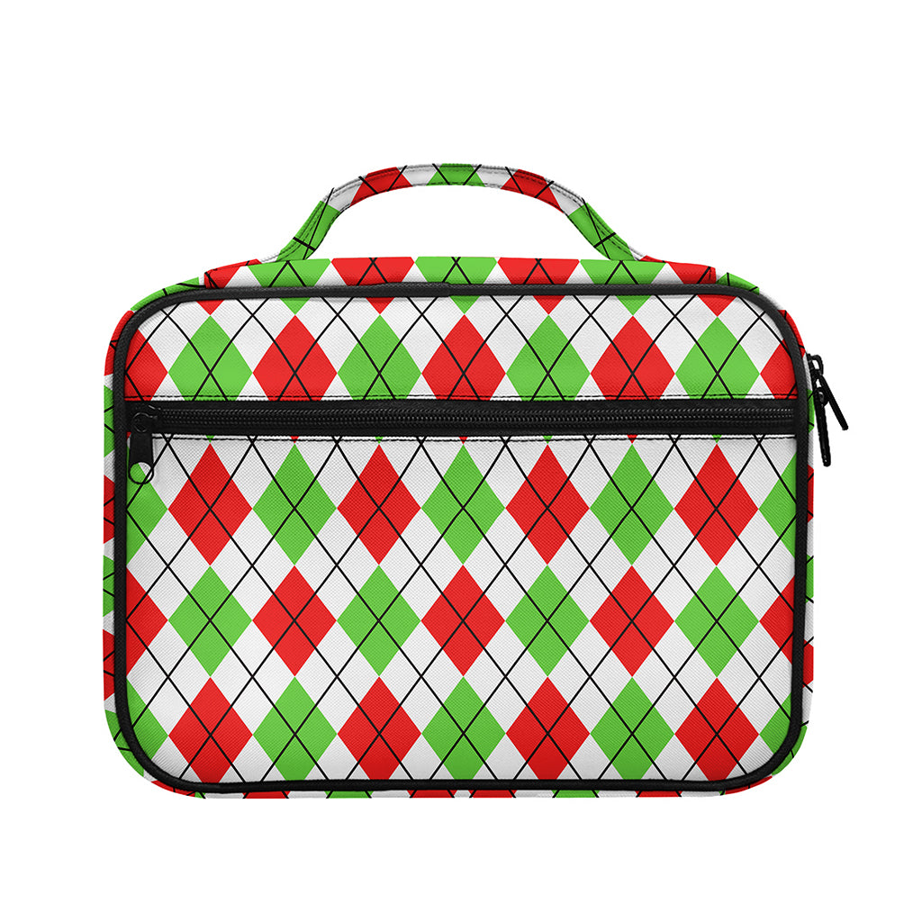 Green Red And White Argyle Pattern Print Briefcase Bible Bag
