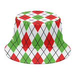 Green Red And White Argyle Pattern Print Bucket Hat