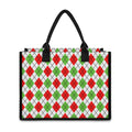 Green Red And White Argyle Pattern Print Canvas Tote Bag