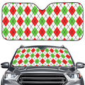 Green Red And White Argyle Pattern Print Car Windshield Sun Shade