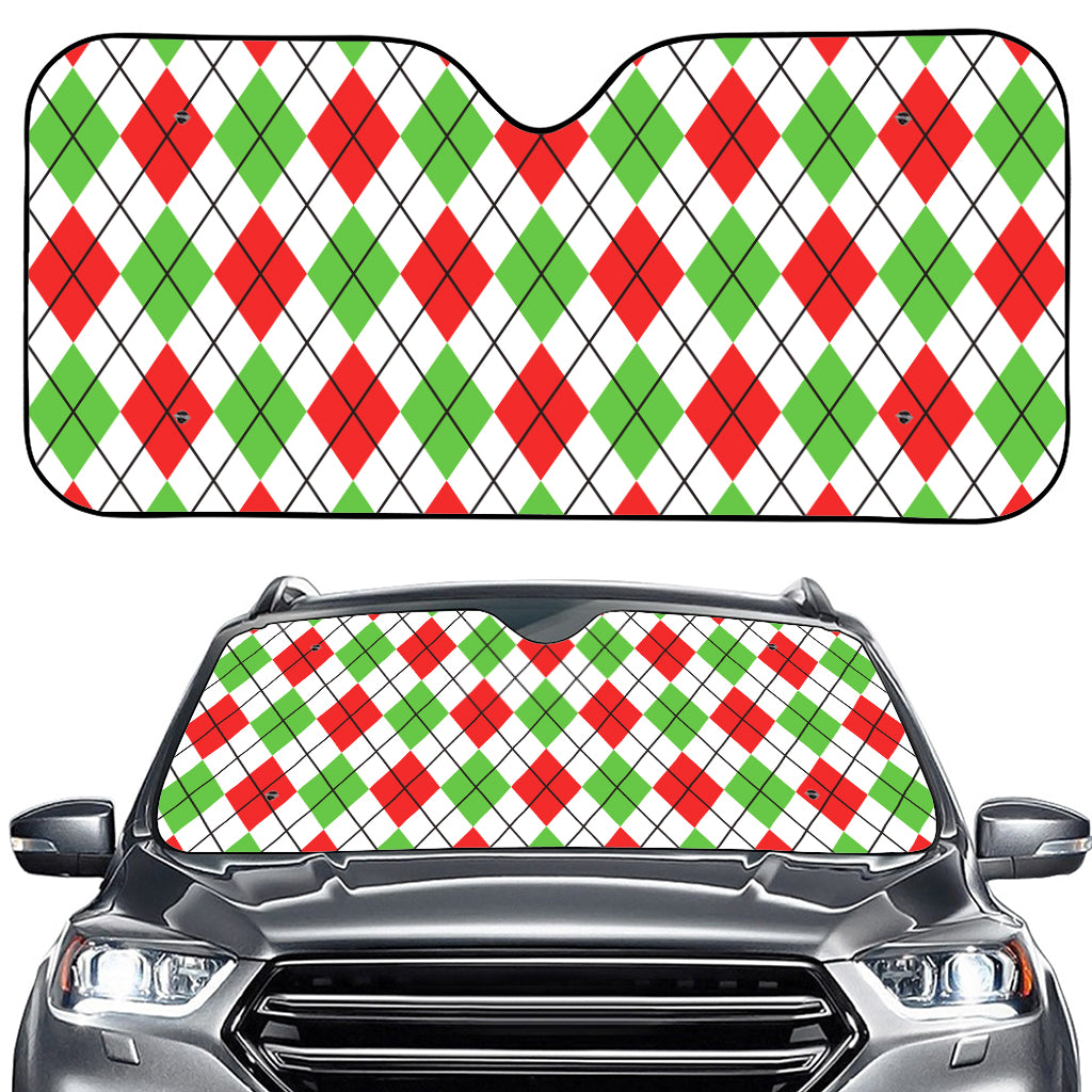 Green Red And White Argyle Pattern Print Car Windshield Sun Shade