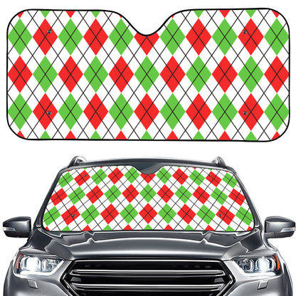 Green Red And White Argyle Pattern Print Car Windshield Sun Shade