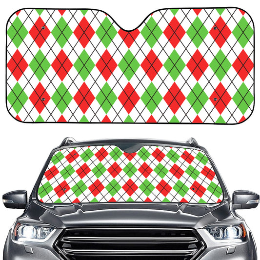 Green Red And White Argyle Pattern Print Car Windshield Sun Shade