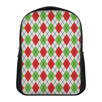 Green Red And White Argyle Pattern Print Casual Backpack