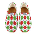 Green Red And White Argyle Pattern Print Casual Shoes