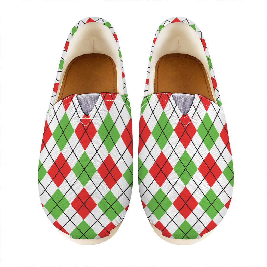Green Red And White Argyle Pattern Print Casual Shoes