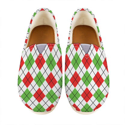 Green Red And White Argyle Pattern Print Casual Shoes