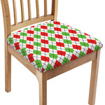Green Red And White Argyle Pattern Print Chair Cushion Cover