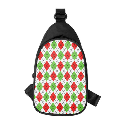 Green Red And White Argyle Pattern Print Chest Bag
