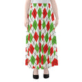 Green Red And White Argyle Pattern Print Chiffon Maxi Skirt