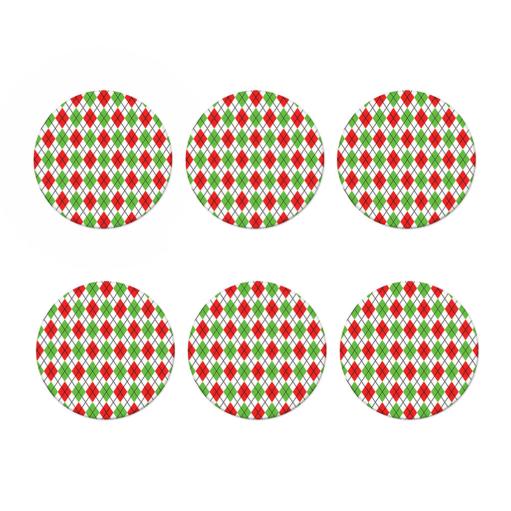 Green Red And White Argyle Pattern Print Coaster Set