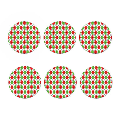 Green Red And White Argyle Pattern Print Coaster Set