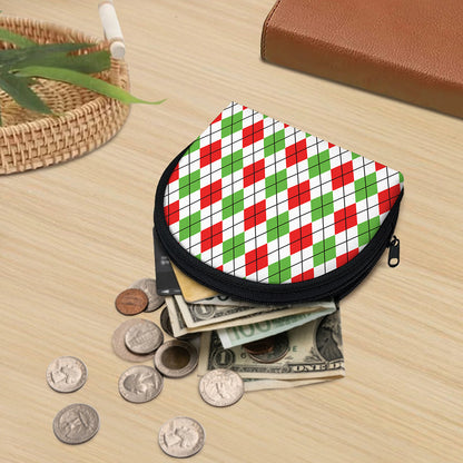 Green Red And White Argyle Pattern Print Coin Purse