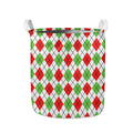 Green Red And White Argyle Pattern Print Collapsible Laundry Basket