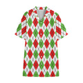 Green Red And White Argyle Pattern Print Cotton Hawaiian Shirt