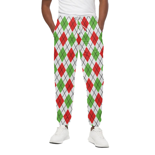 Green Red And White Argyle Pattern Print Cotton Pants