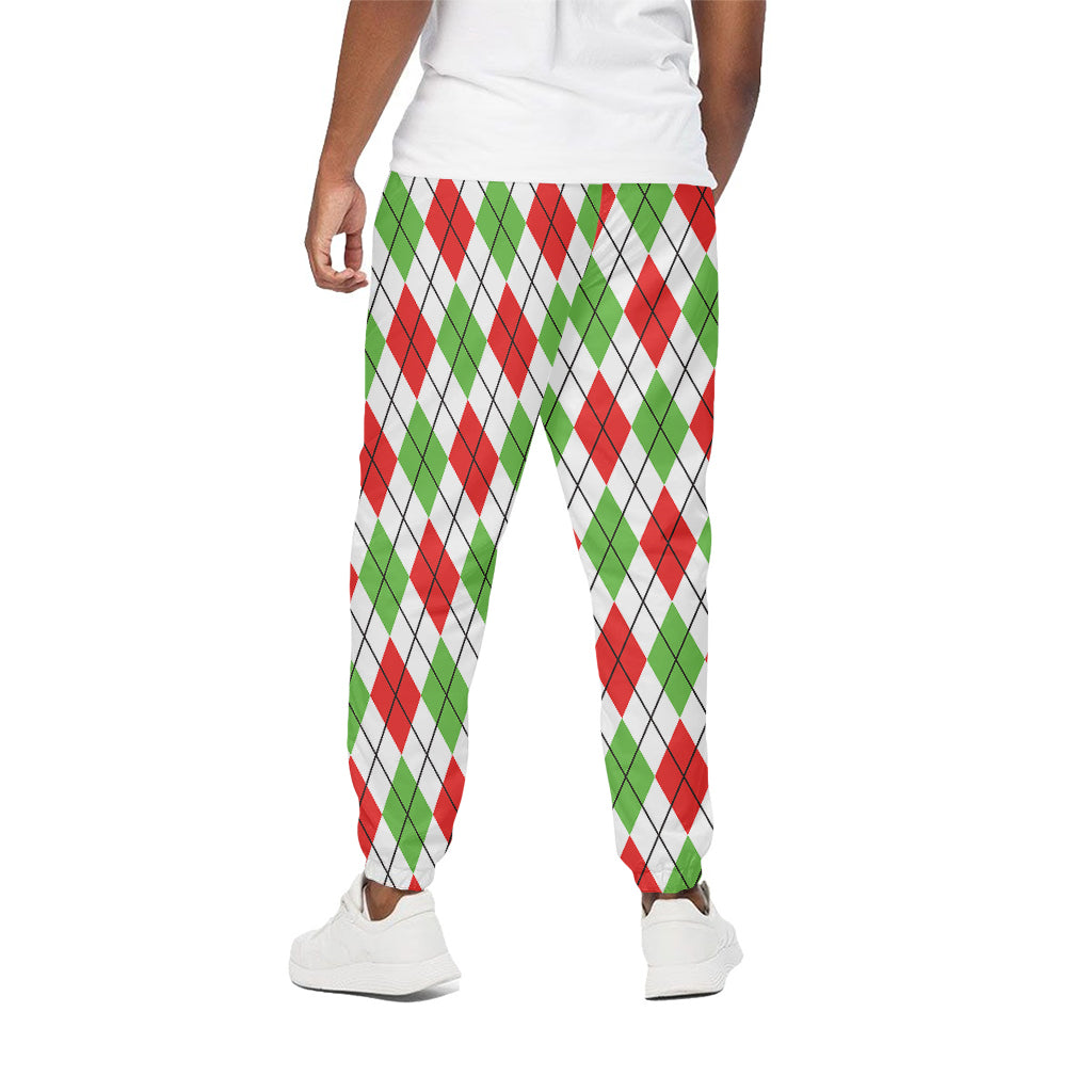 Green Red And White Argyle Pattern Print Cotton Pants