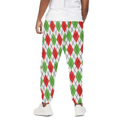 Green Red And White Argyle Pattern Print Cotton Pants