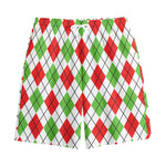 Green Red And White Argyle Pattern Print Cotton Shorts