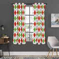 Green Red And White Argyle Pattern Print Grommet Curtain Panels