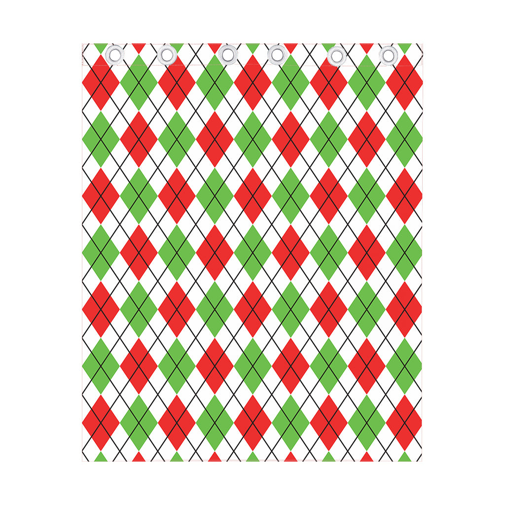 Green Red And White Argyle Pattern Print Curtain