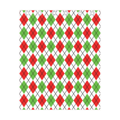 Green Red And White Argyle Pattern Print Curtain