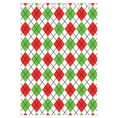 Green Red And White Argyle Pattern Print Curtain