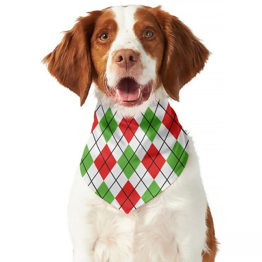 Green Red And White Argyle Pattern Print Dog Bandana