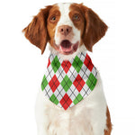Green Red And White Argyle Pattern Print Dog Bandana