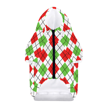 Green Red And White Argyle Pattern Print Dog Zip Up Hoodie