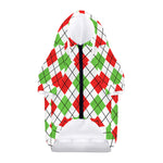 Green Red And White Argyle Pattern Print Dog Zip Up Hoodie
