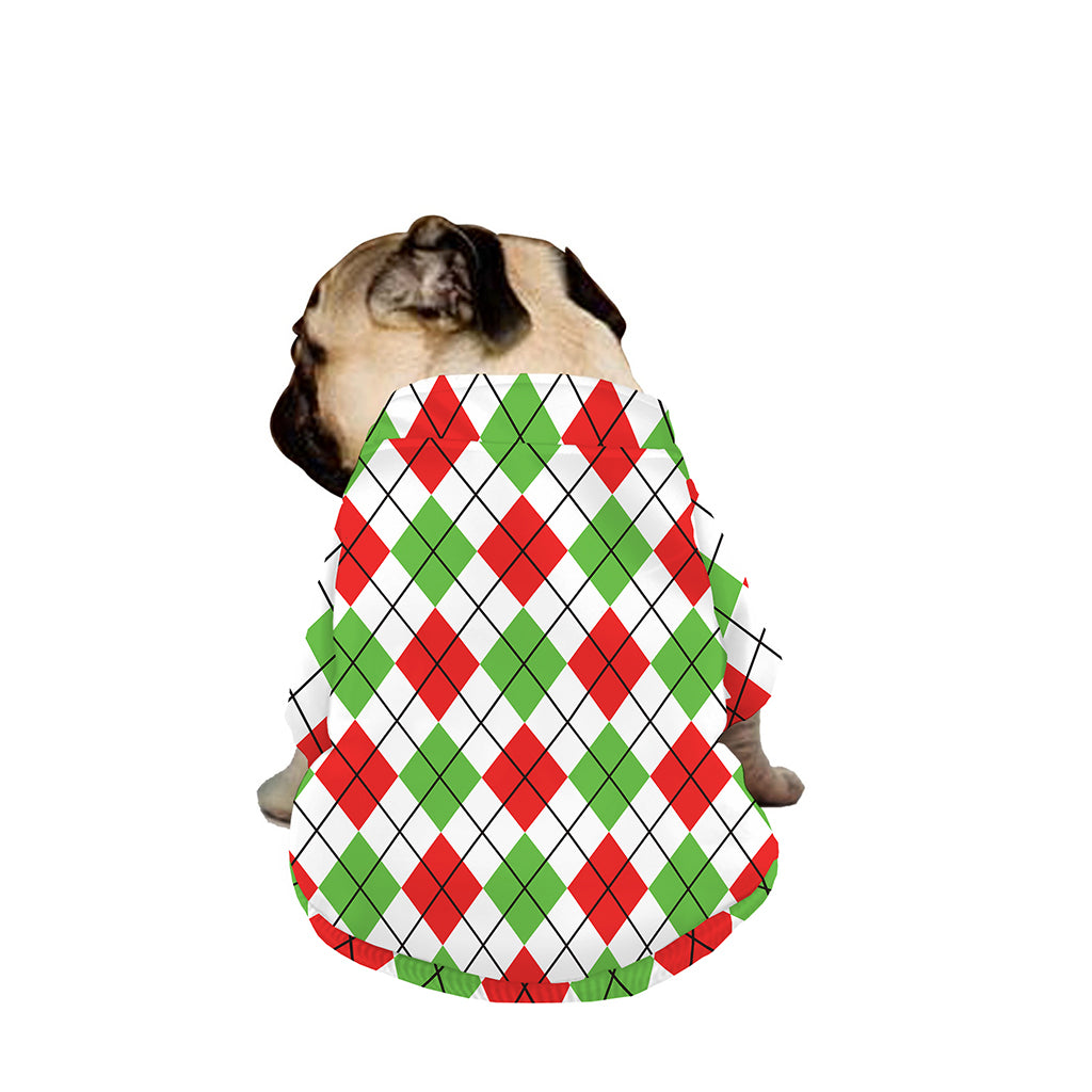 Green Red And White Argyle Pattern Print Dog Zip Up Jacket