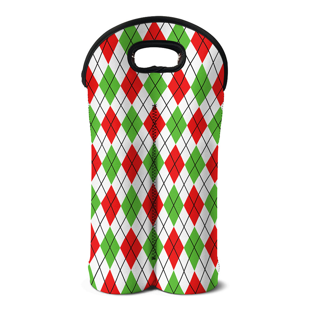 Green Red And White Argyle Pattern Print Double Neoprene Wine Tote